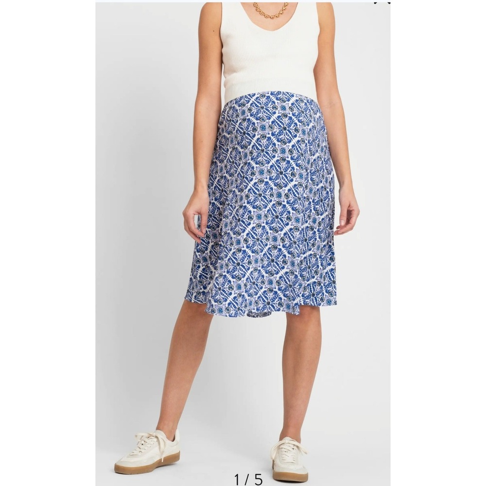 Seraphine Nursing Maternity Dress 16 Blue White Ribbed Knit Damask Breastfeeding